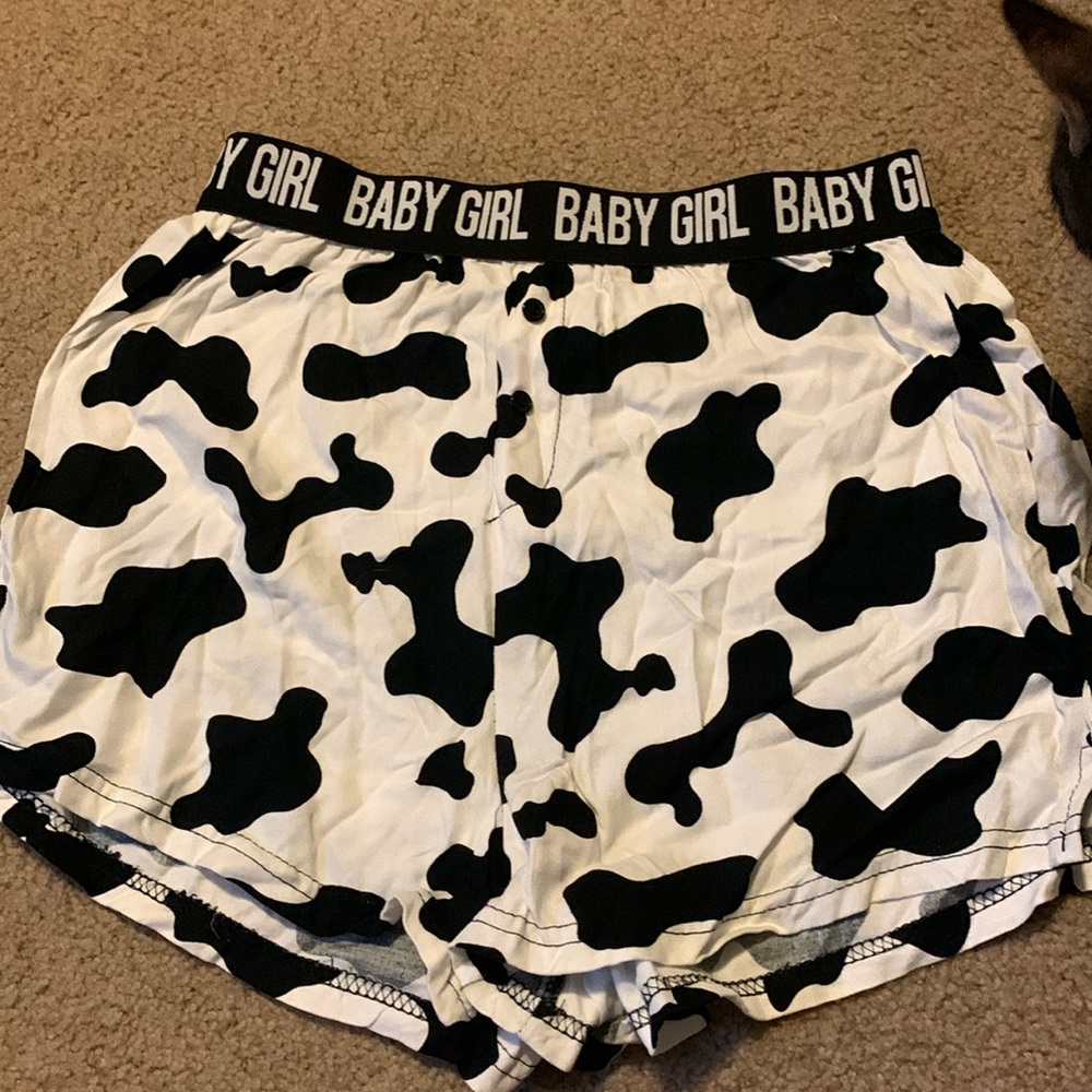 Cowprint “baby girl” lounge shorts